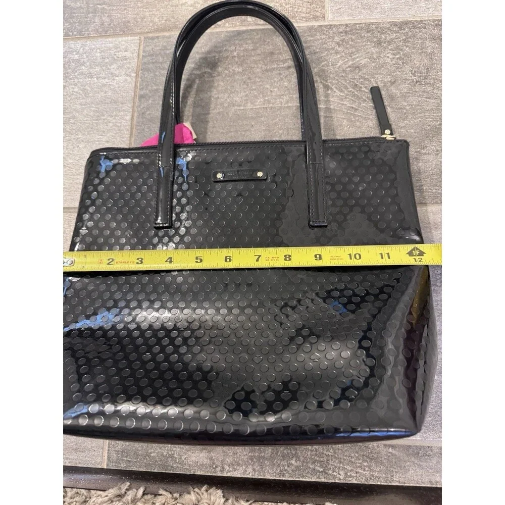 Kate Spade Womens Embossed  Patent, Tote Black Polka Dot, Preowned